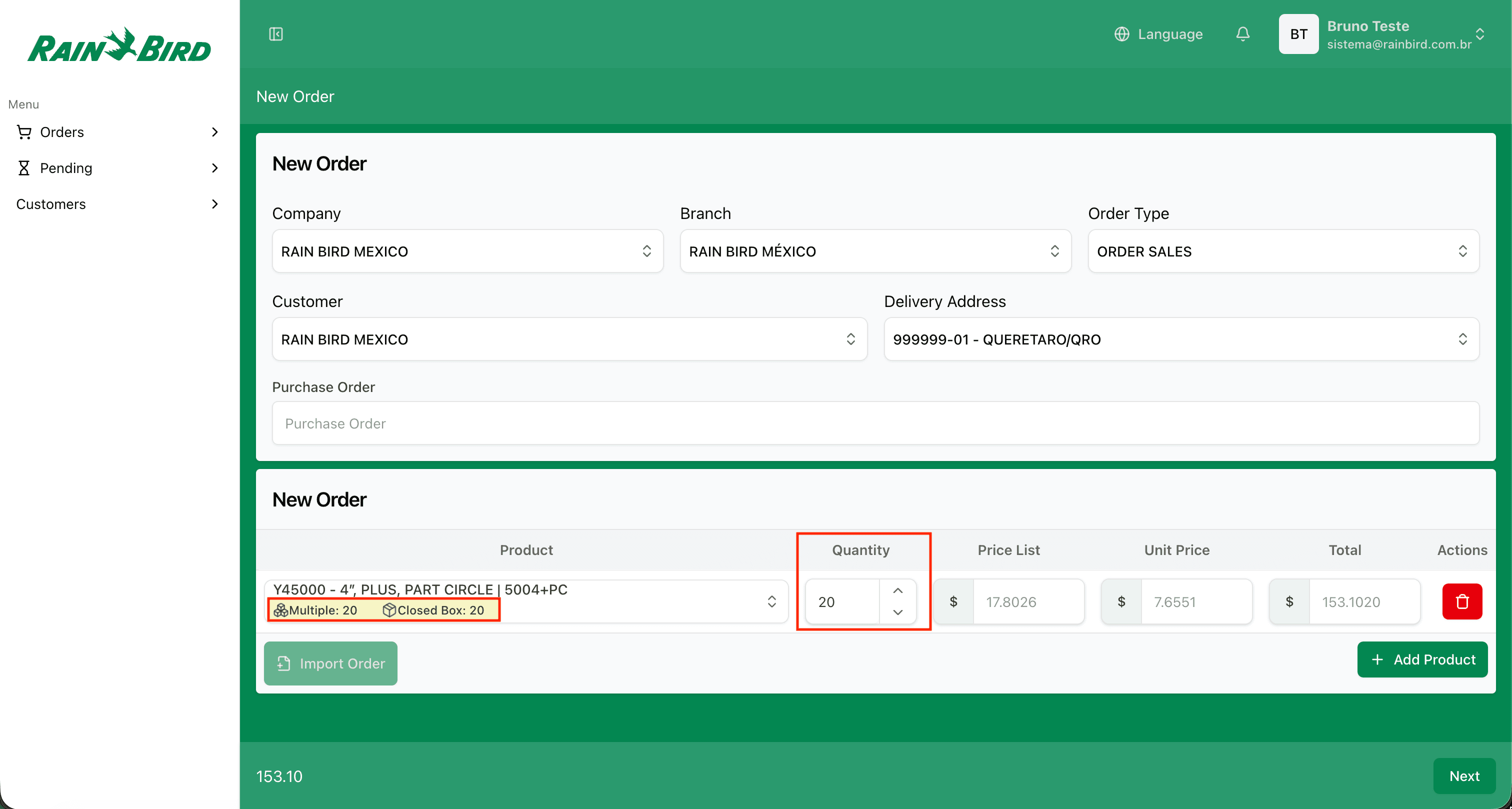 Adicionar produto ao pedido