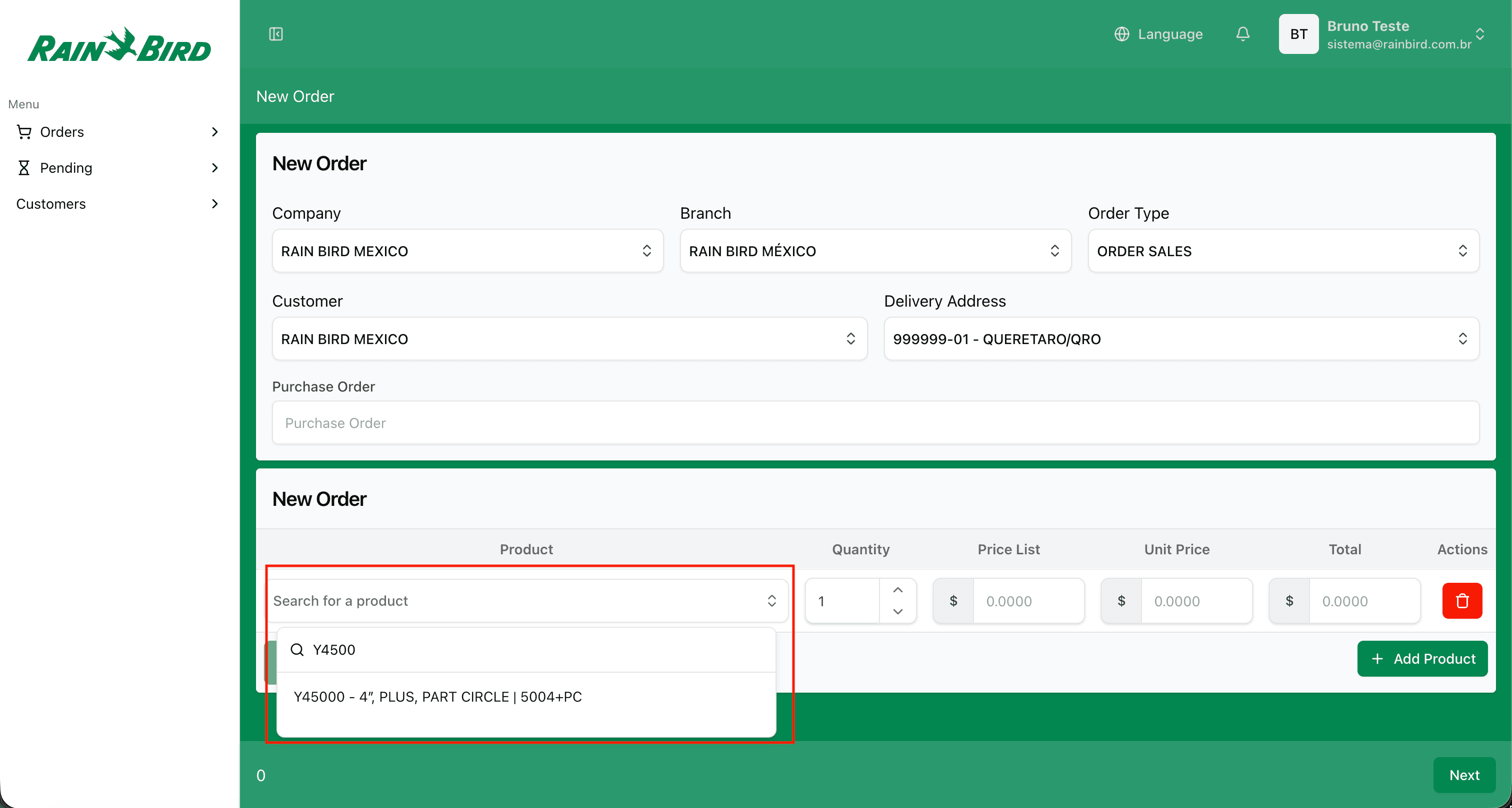 Adicionar produto ao pedido