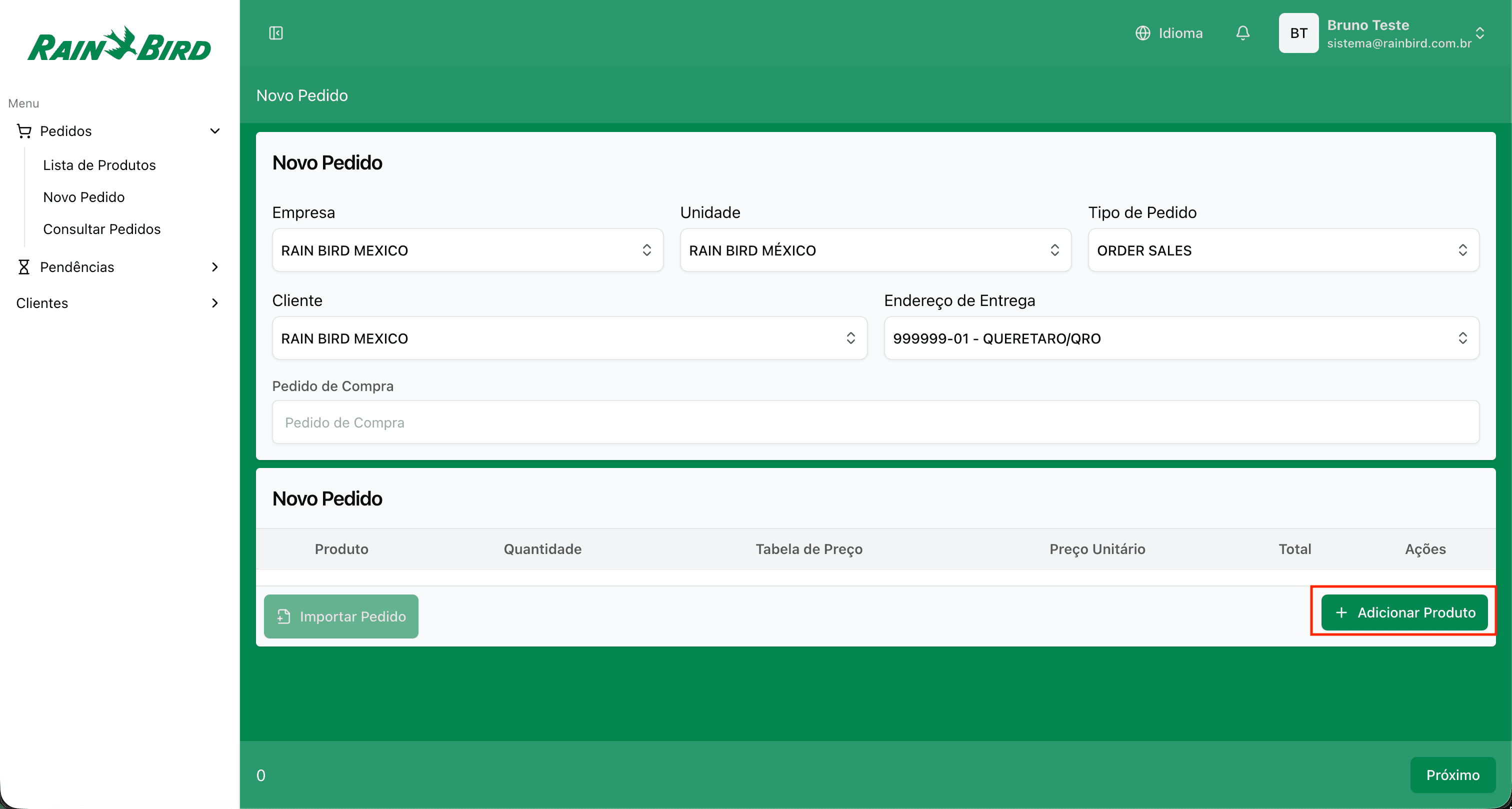 Adicionar produto ao pedido