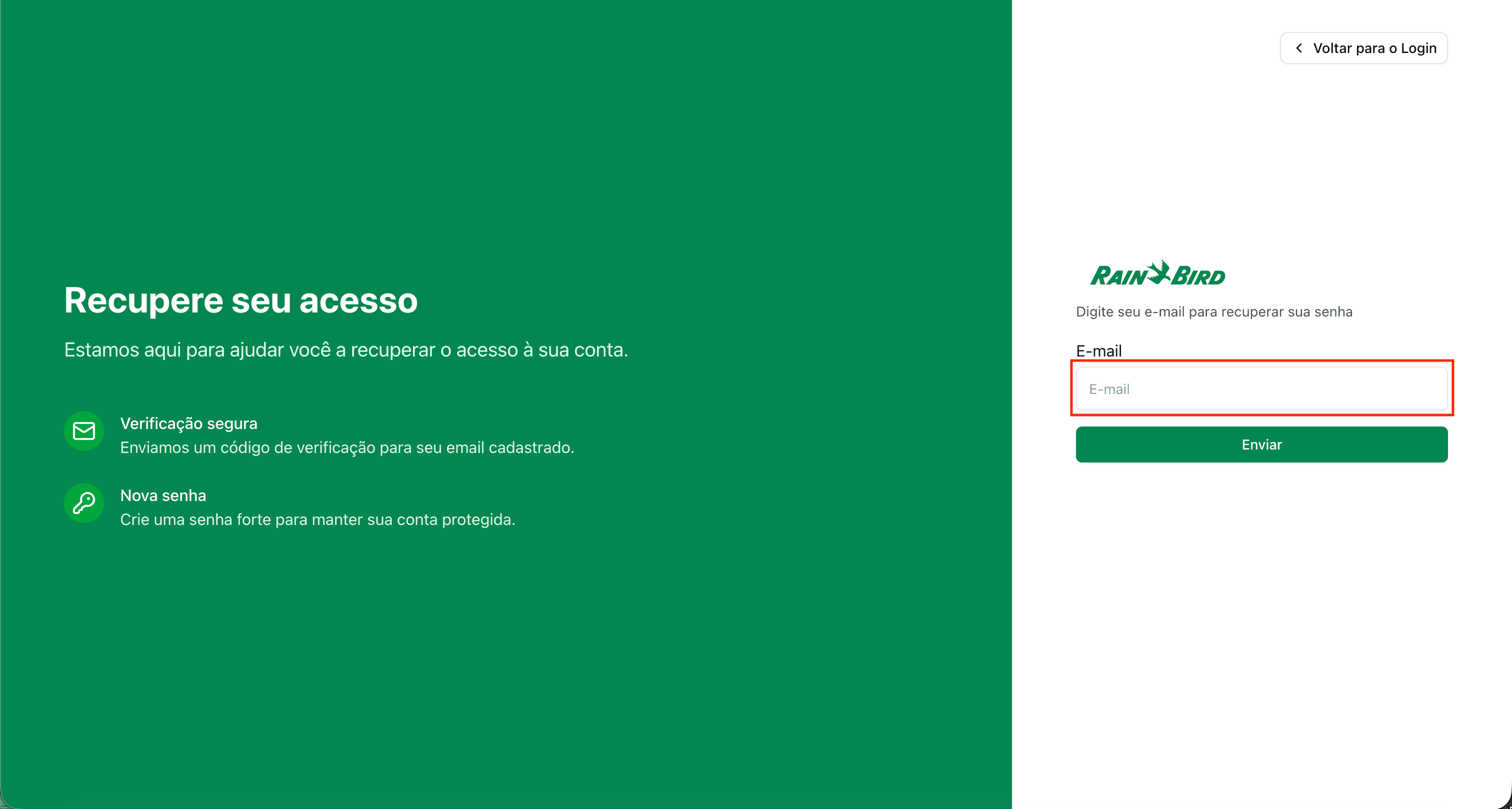 Tela de recuperação de senha